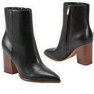 Marc Fisher LTD Melysa Booties Black Leather Block Heel Women Size 5.5